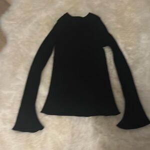 soft Black Sweater with bell sleeves and peek-a-boo neckline